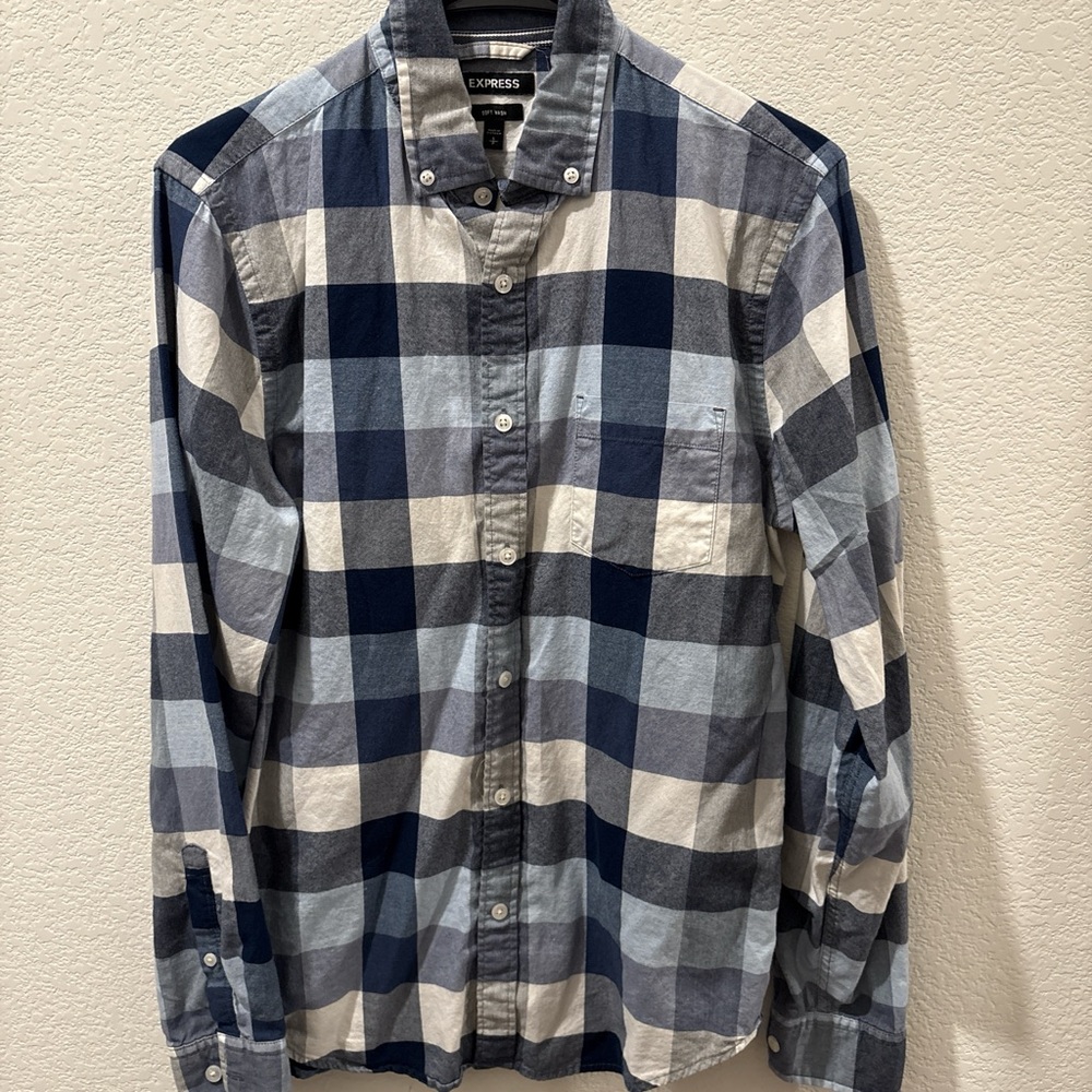 Express Blue Casual Button Down Shirt